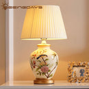 Axyaa Chinese Bird Flower Ceramic Table Lamp for Bedroom Living Room