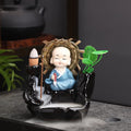 Axyaa Little Monk Ceramic Incense Burner with Mountain Water Flow Ornament
