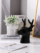 Axyaa Deer Head Ceramic Vase: Animal Head Simulation, Home Decor Craft, Flower Arrangement