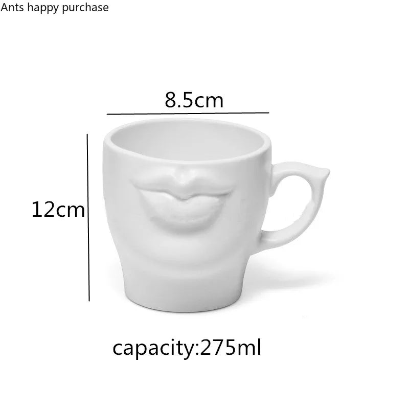 Axya 3D Lip Ceramic Coffee Cup with Handle - Set of 2