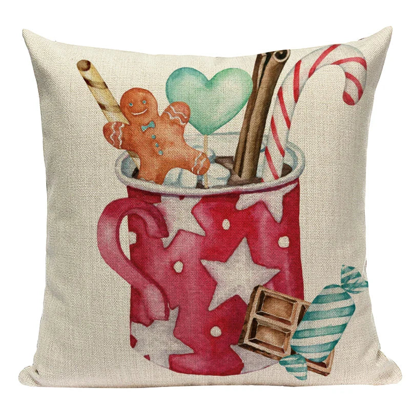 Axyaa Christmas Deer Snowman Cartoon Cushion Cover - Festive Decor Pillowcase