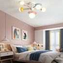 Axyaa Nordic Kids Chandelier: Glass Lampshade LED Ceiling Light, Blue Pink Princess Room.