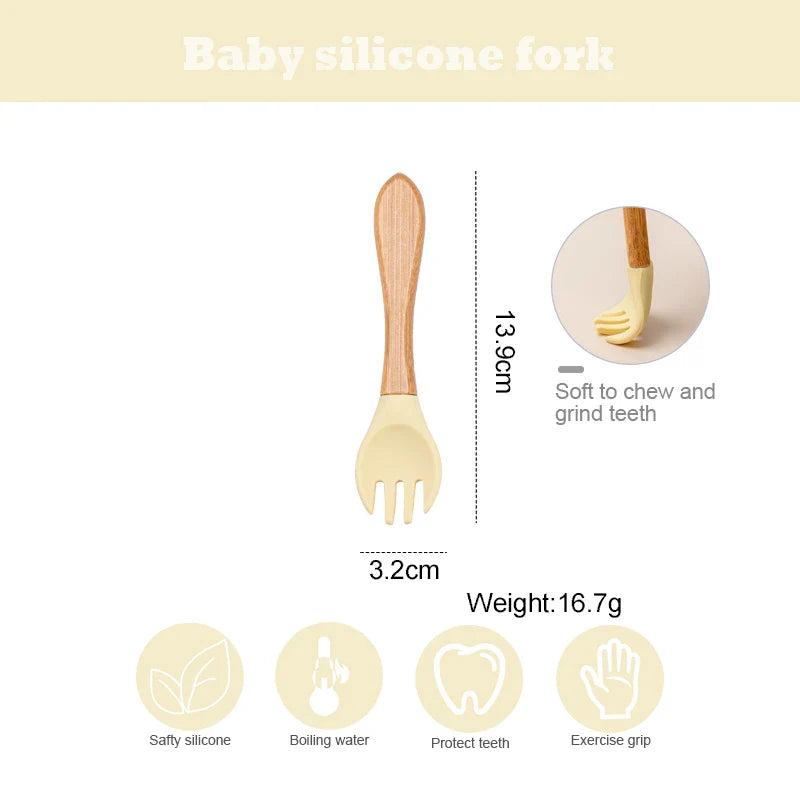 Axya Bamboo Fork & Spoon Set for Babies | BPA-Free Feeding Accessories