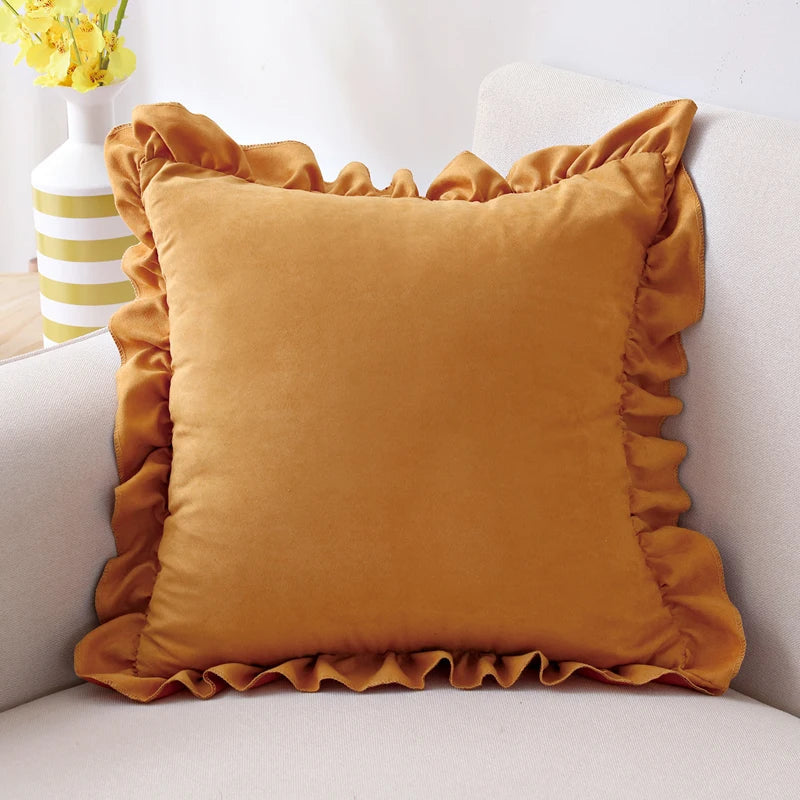 Axyaa Soft Faux Suede Ruffle Cushion Cover for Home Decor