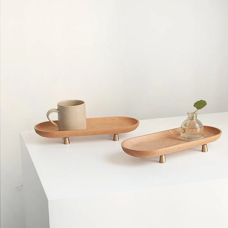 Axya Wooden Desktop Tray Oval Organizer for Kitchen and Home Storage