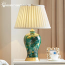 Axyaa Luxury Green Ceramic Table Lamp - Retro Chinese Style with Hand-Painted Golden Leaf