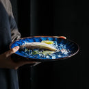 Axya Blue Ceramic Dinner Plate for Western Restaurant Use