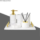 Axya Marble Bathroom Set with Mirror Tray, Tissue Box & Jewelry Rack