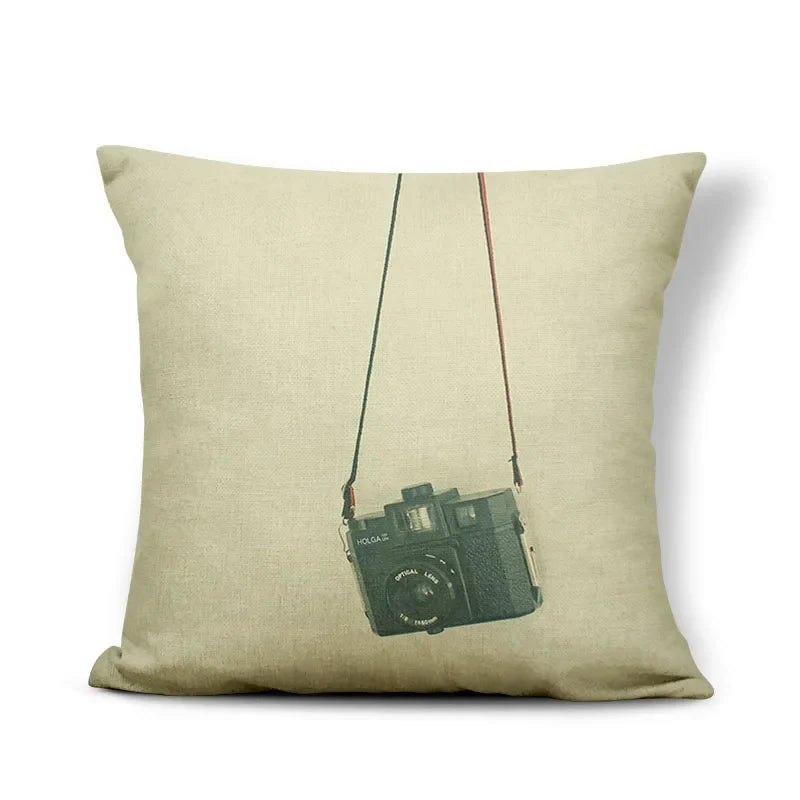 Axyaa Retro Record Camera Pillow Cover - 45X45CM
