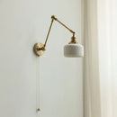 Axyaa Copper Long Arm Wall Sconce with Pull Chain Switch & Ceramic Lampshade