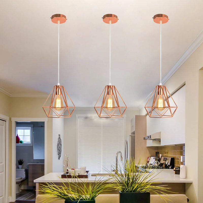 Axyaa Rose Gold Industrial Iron Pendant Light for Home Living Room