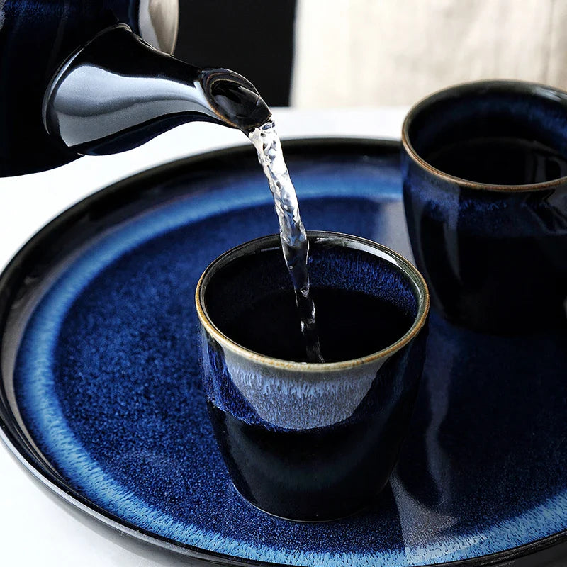 Axya Blue Ceramic Tea Kettle Set - Japanese Kiln Glaze Teaware Set