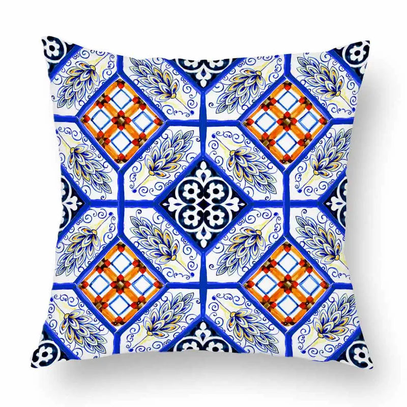 Axyaa Watercolor Geometric Flowers Polyester Cushion Cover Sofa Throw Pillow Cover
