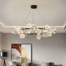 Axyaa Clear Glass Ball Circle Chandelier: Modern Gold LED Lighting for Romantic Living Room