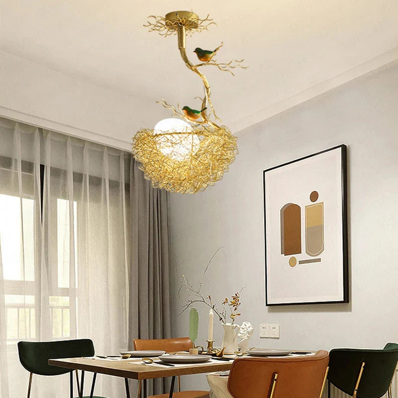 Axya Modern Gold Bird'S Nest Glass Pendant Light for Kitchen Dining Living Room