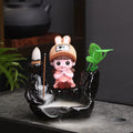 Axyaa Little Monk Ceramic Incense Burner with Mountain Water Flow Ornament