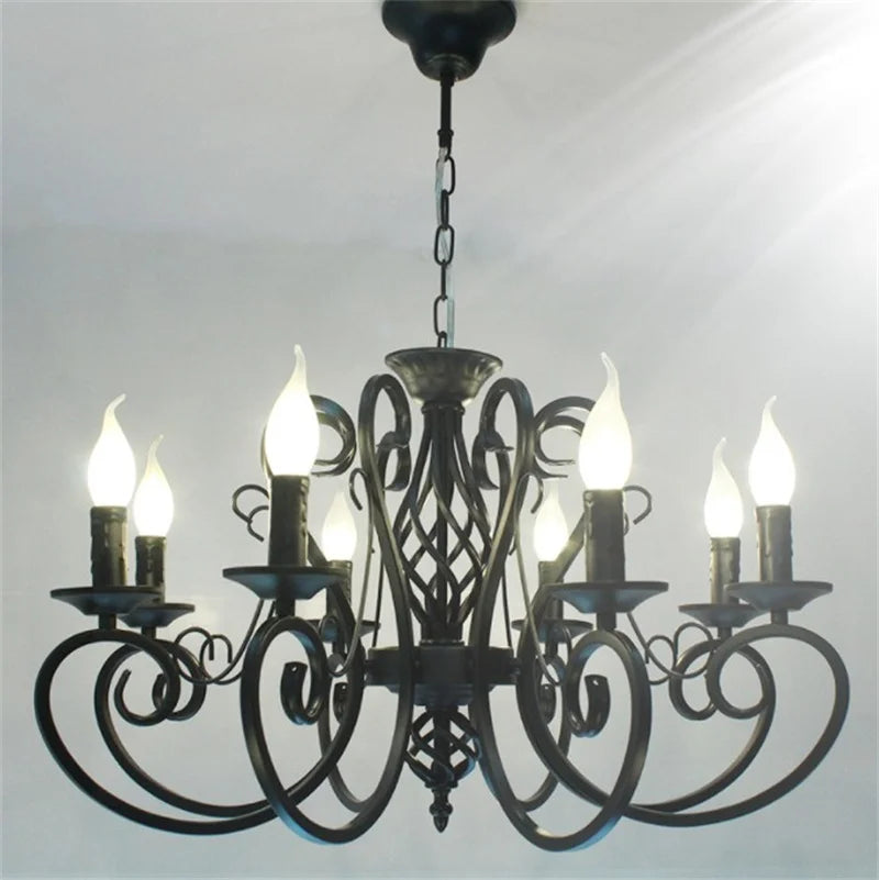 Axyaa 6/8-Light Black White Chandelier Wrought Iron Ceiling Lamp E14