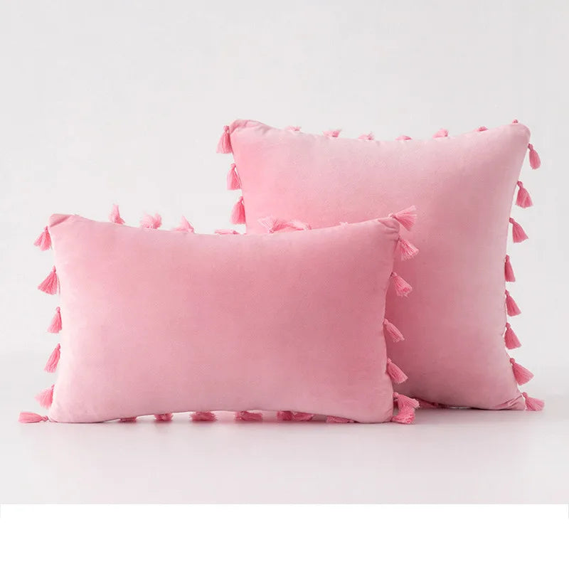 Velvet Tassel Throw Pillow Cover for Couch & Sofa - Axyaa Branded Luxe Accent Cushions
