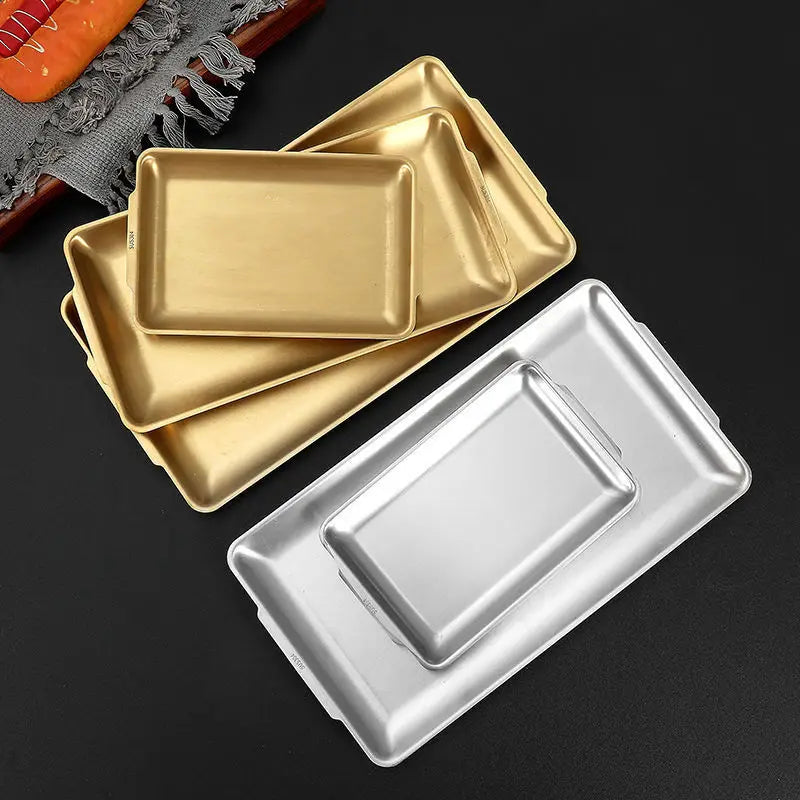 Axyaa Stainless Steel Rectangular Food Storage Tray for Sushi BBQ Baking Pan