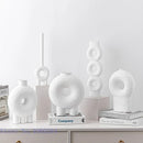 Axyaa Circle Texture Black and White Ceramic Vase - Modern Abstract Floral Home Decor