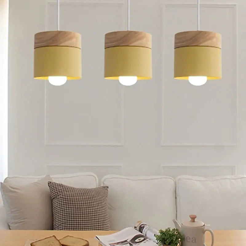 Axyaa Nordic Macaron Pendant Light: Modern E27 Hanging Lamp with Wood and Iron Accents