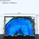 Axya Blue Agate Metal Tray - Elegant Cosmetic Storage & Decoration