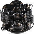 Axyaa Gold Splash Porcelain Dinnerware Set: Dinner, Cake Plates, Bowls, Coffee Cups