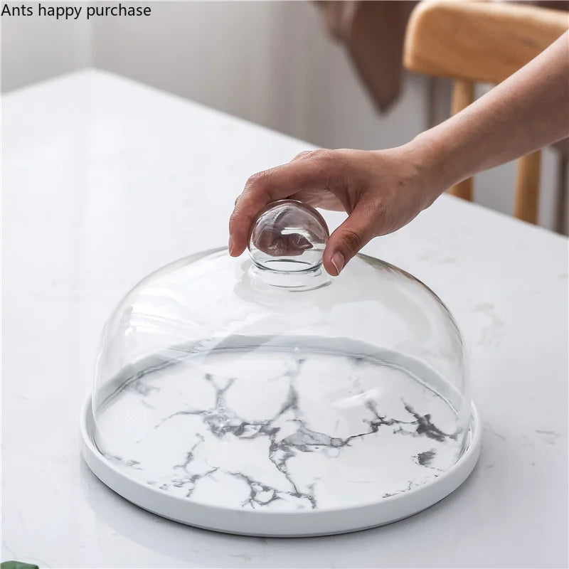Axya Glass Cake Pan with Lid Display Stand for Desserts and Snacks