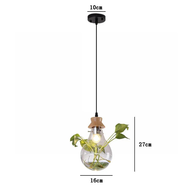 Axya Wood Glass Bottle Pendant Light for Modern Plant Decor