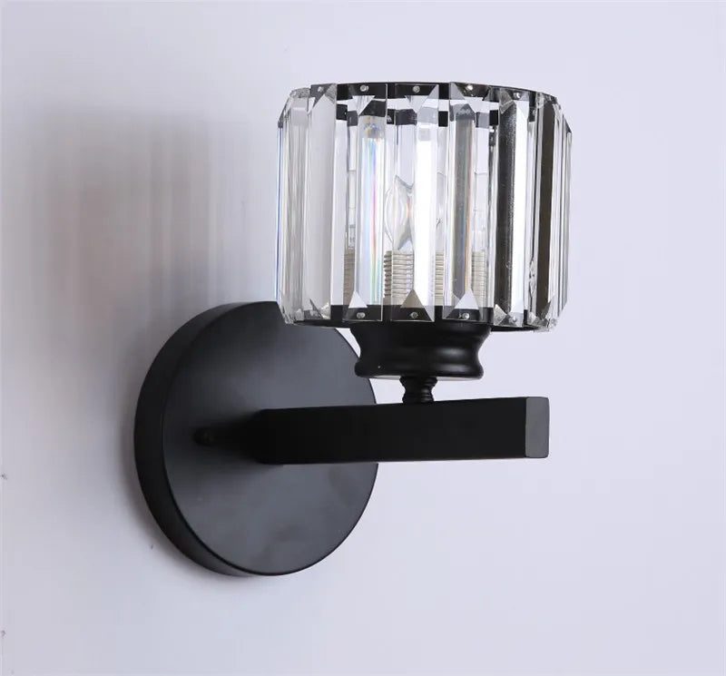 Axyaa Crystal Sconce Light Gold Black Metal Glass Lampshade Wall Lamp