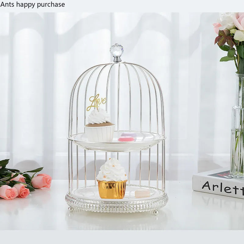 Axya Two-Tier Ceramic and Metal Cake Stand Display Tray