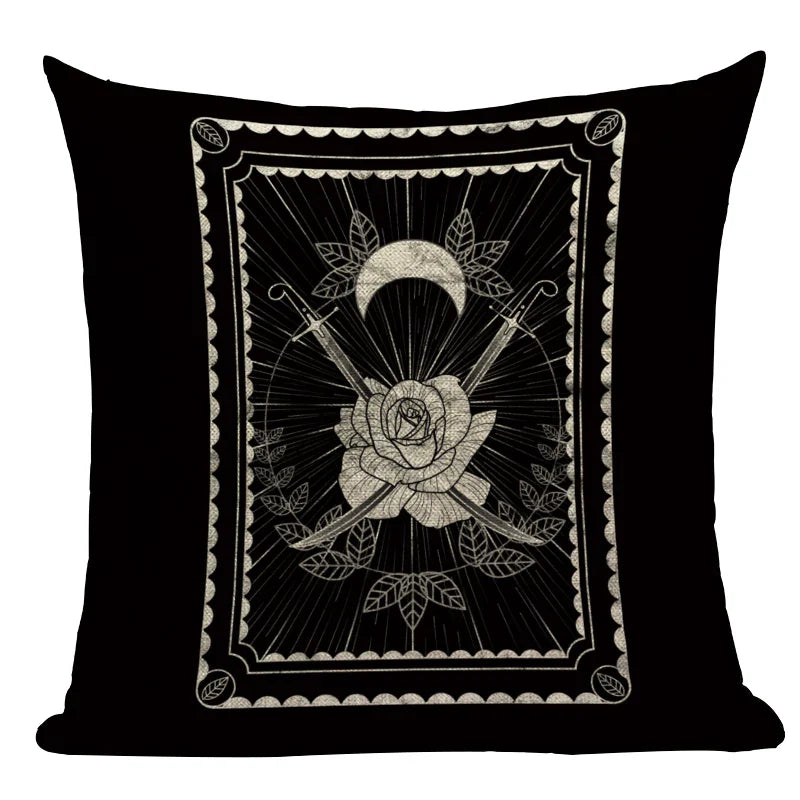 Axyaa Mexico Skull Decor Pillow Cover - Black Tarot Horror Ghost Home Decor