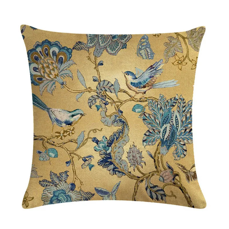 Axyaa Bird Print Cotton Linen Cushion Cover 45X45cm