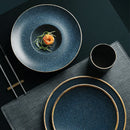 Axya™ Golden Steak Plate: Ceramic Western Food Dish for Family Dining