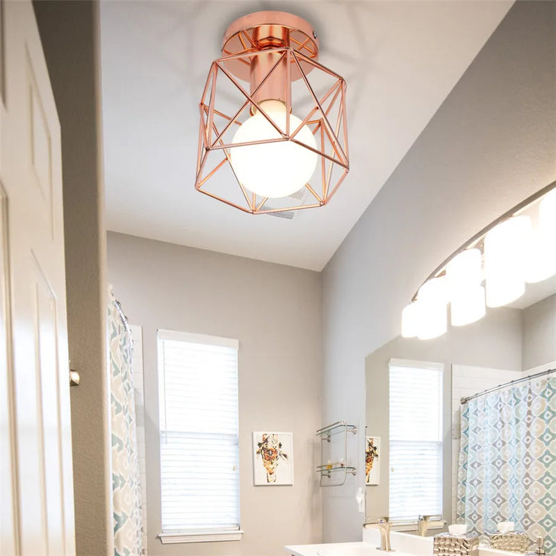 Axyaa Rose Gold Metal Cage Ceiling Lamp for Kitchen Island Bedroom