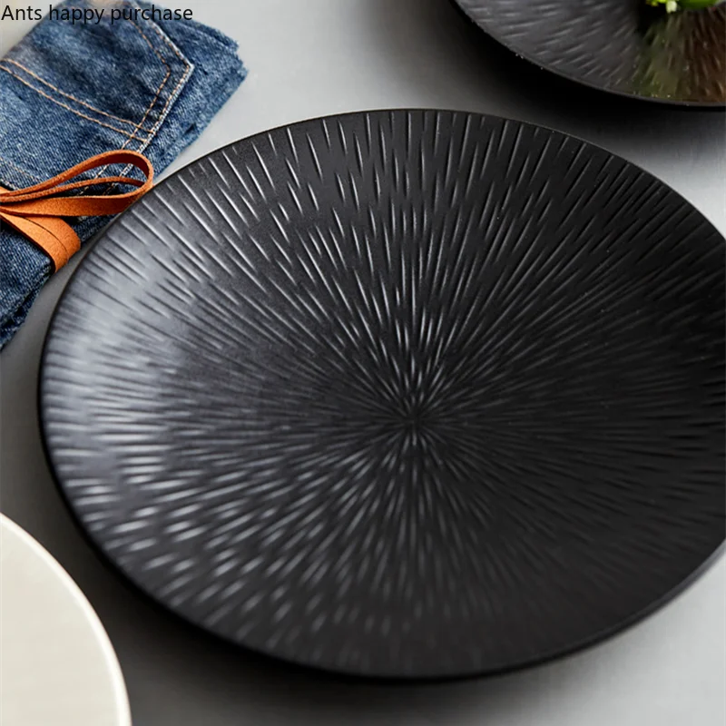 Axya Round Ceramic Dinner Plate Set - Elegant Western Steak Fruit Salad Tray