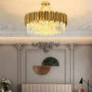 Axyaa Gold Oval Chandelier Stainless Steel K9 Crystal Suspension Lighting