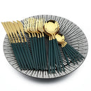 Axyaa 24Pcs Green Gold Stainless Steel Dinnerware Set Cutlery Tableware Silverware