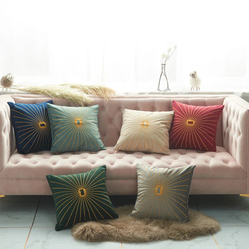 Axyaa Velvet Embroidery Cushion Cover 45x45cm - Durable Home Decor for Sofa Bed