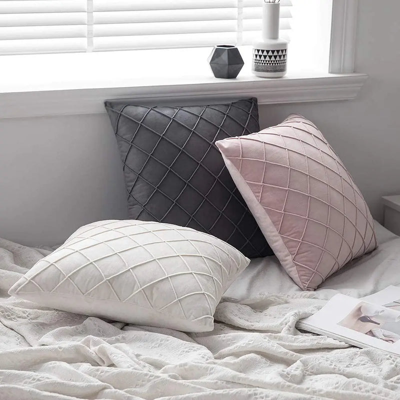 Velvet Geometric Cushion Cover by Axyaa - 45x45cm Pillowcase for Home Decor