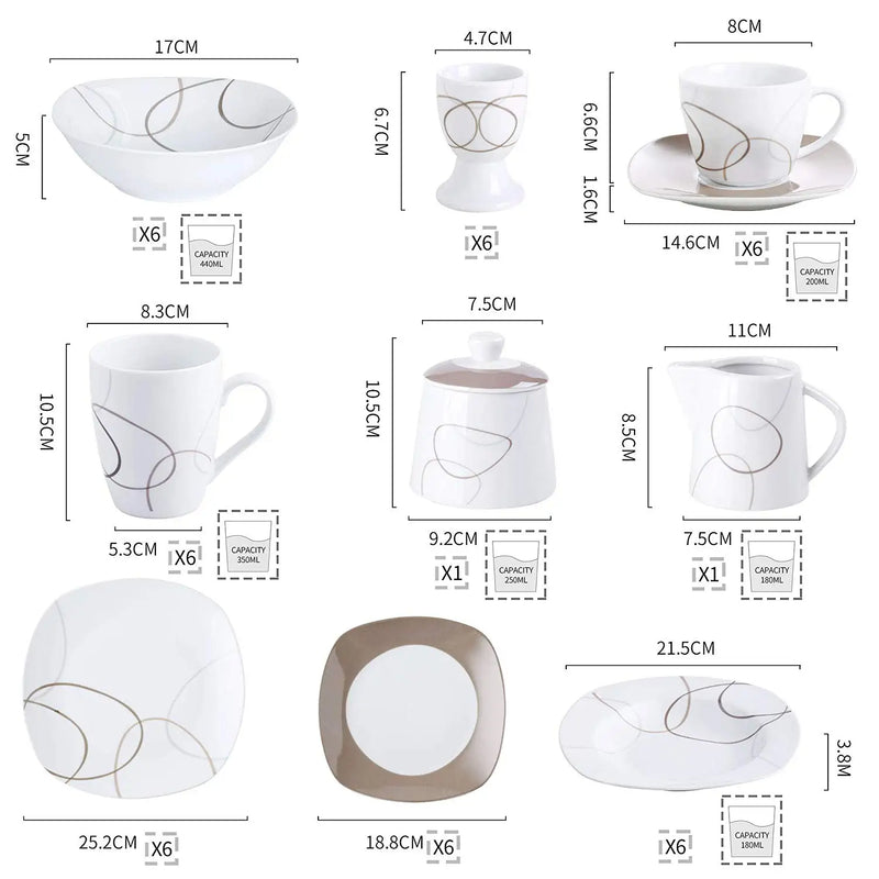 Axya™ 50-Piece Porcelain Dinner Set with Egg Cup, Cup & Saucer, Mugs, Plates, Bowls, Milk Jug, Sugar Pot