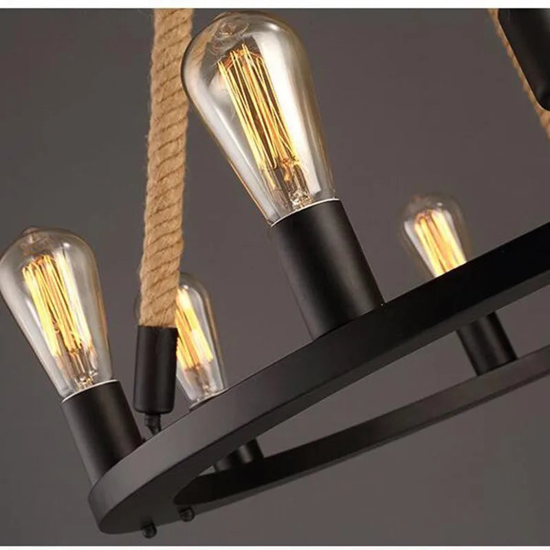 Axyaa Vintage Ring Chandelier, Loft Style, 6/8 Lights, American Edison, Wrought Iron, Rustic Loft Retro