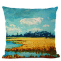 Axyaa Landscape Oil Painting Throw Pillow Cover, Trees Flowers Pastoral Decor, 45x45CM