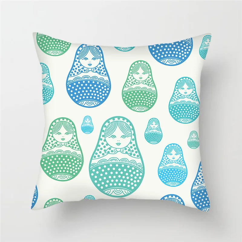 Axyaa Cartoon Doll Pattern Polyester Cushion Cover for Home Decor