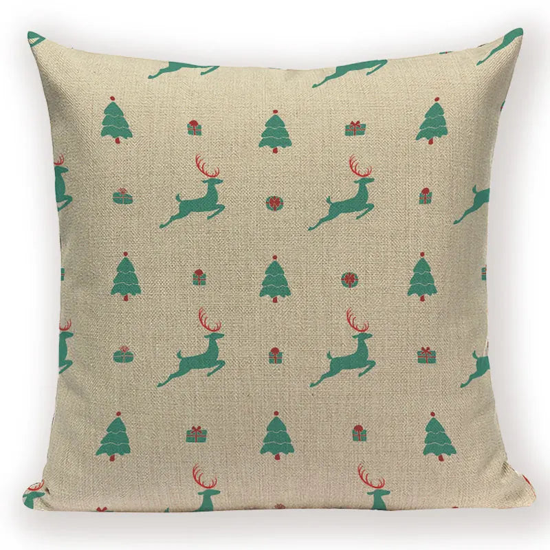 Axyaa Festive Santa Claus Christmas Tree Linen Throw Pillow Case
