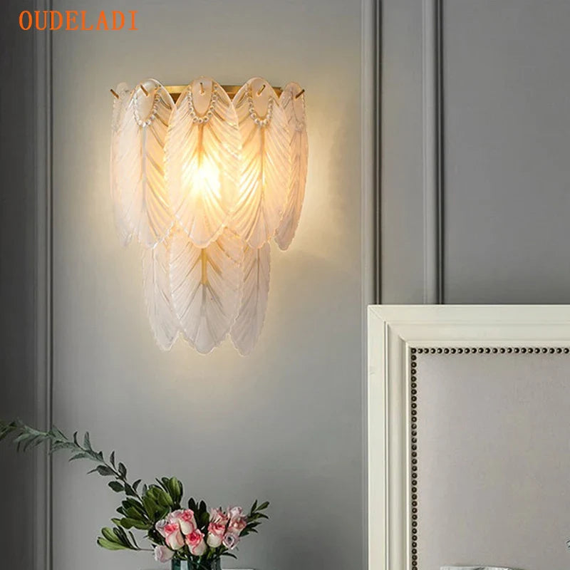 Axya Crystal Feather Wall Sconce: Modern Luxury for Living Room, Bedroom, or Restaurant