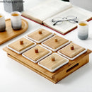 Axya Ceramic Snacks Plate Set with Wood Cover and Glass Cover