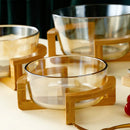 Axya Glass Fruit Plate with Wooden Base - Round Transparent Salad Bowl for Desserts