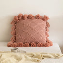 Axyaa Boho Style Cushion Cover 45x45cm Ivory Green Pink Tassles