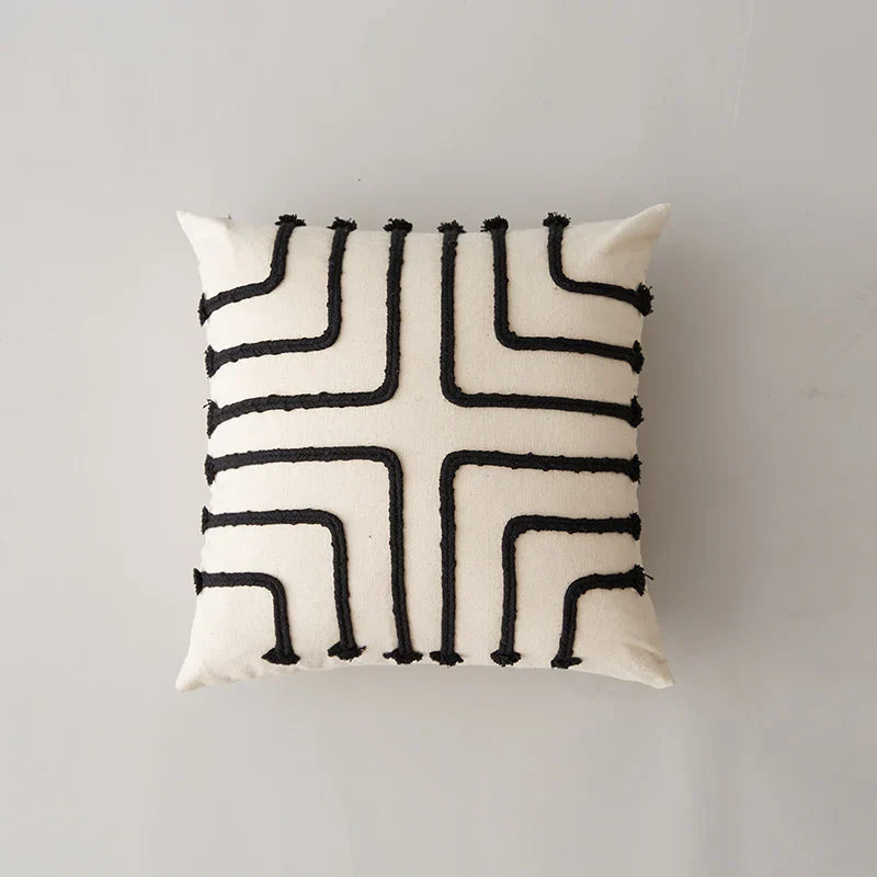 Rainbow Stripe Cushion Cover with Pink Rope Embroidery, 45x45cm, Axyaa